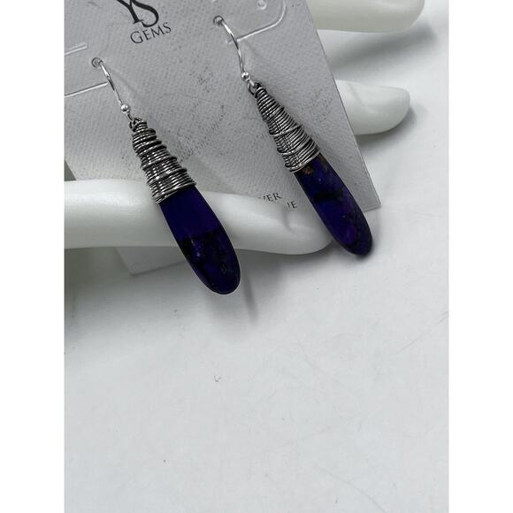 YS gems Purple Copper Turquoise Sterling Silver Teardrop Wrapped artisan Earring - Picture 9 of 10